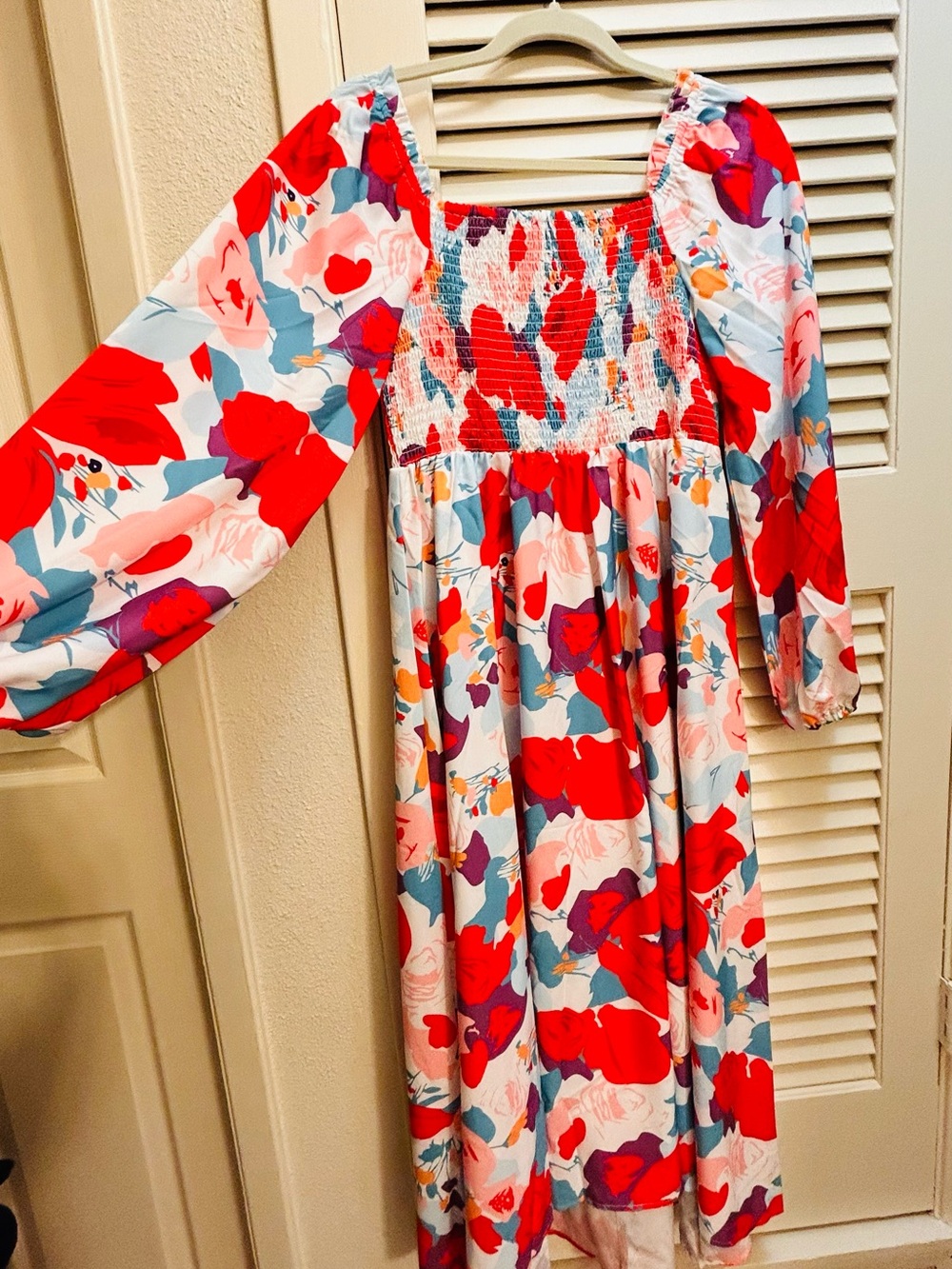 Smocked Square-Neck Floral Maxi Dress - White Multi - Picture 3 of 4